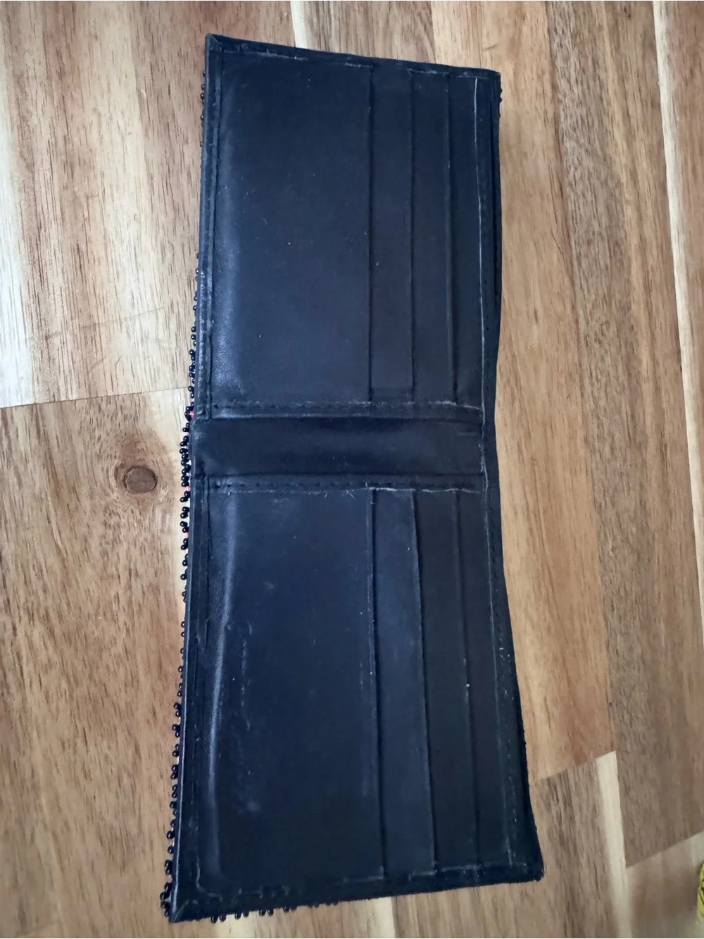 Seed Beaded Men’s Bifold wallet with Geometric design genuine cowhide